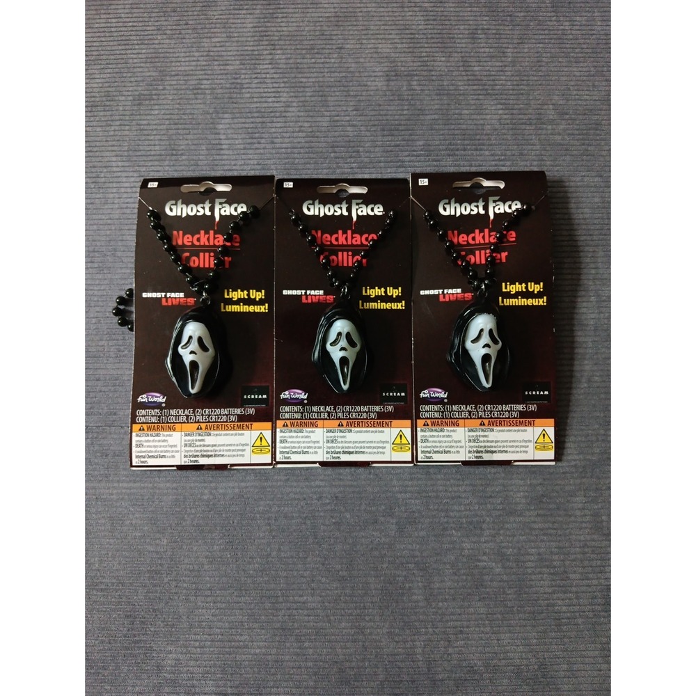 Set Of 3 SCREAM Ghost Face Light Up Necklace Costume Accessory Fun World #96951